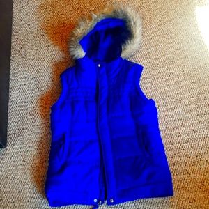 Women's BLUE Burton DryRide Vest Size Large with Fur Trimmed Hood